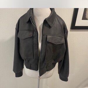 Faux Leather Bomber Jacket